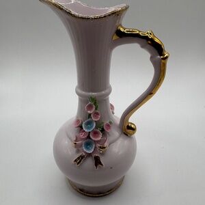 1950s Lefton China Pink Floral Ceramic Pitcher Vase